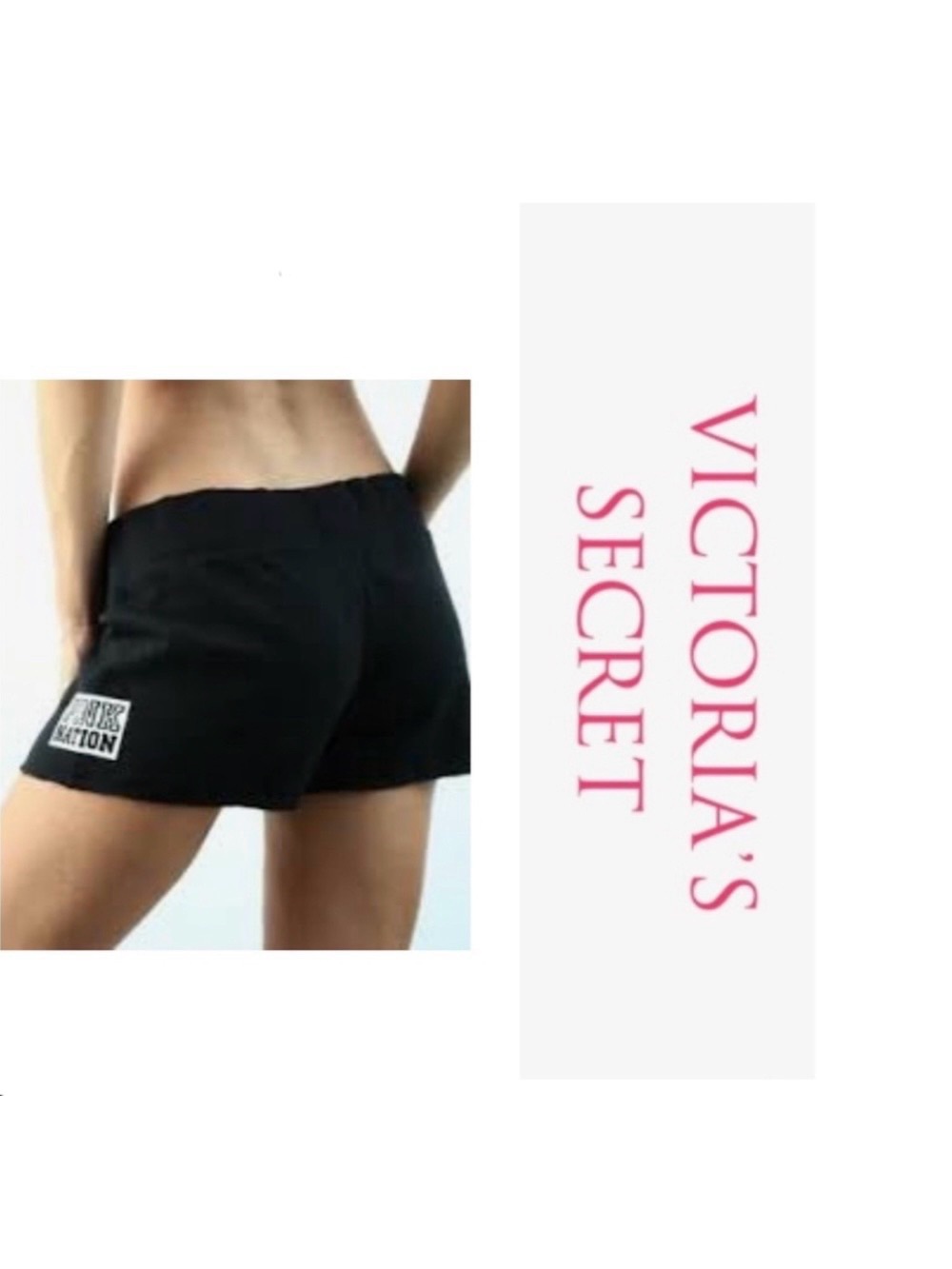 Pink Nation Black Logo Raw Edge Sweat Shorts